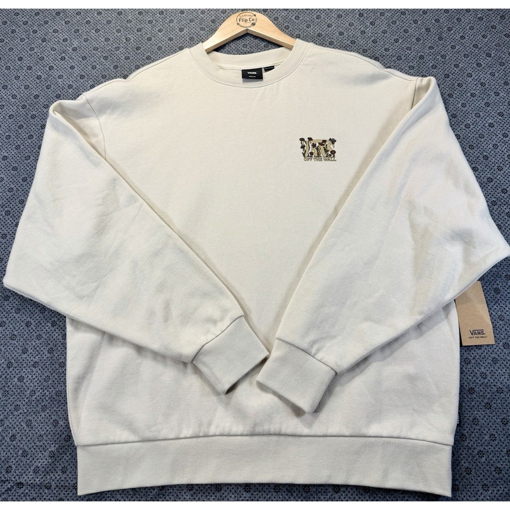 Vans Sweater Mens Medium Beige Crewneck Pullover Fleece Off The Wall NEW W/TAG